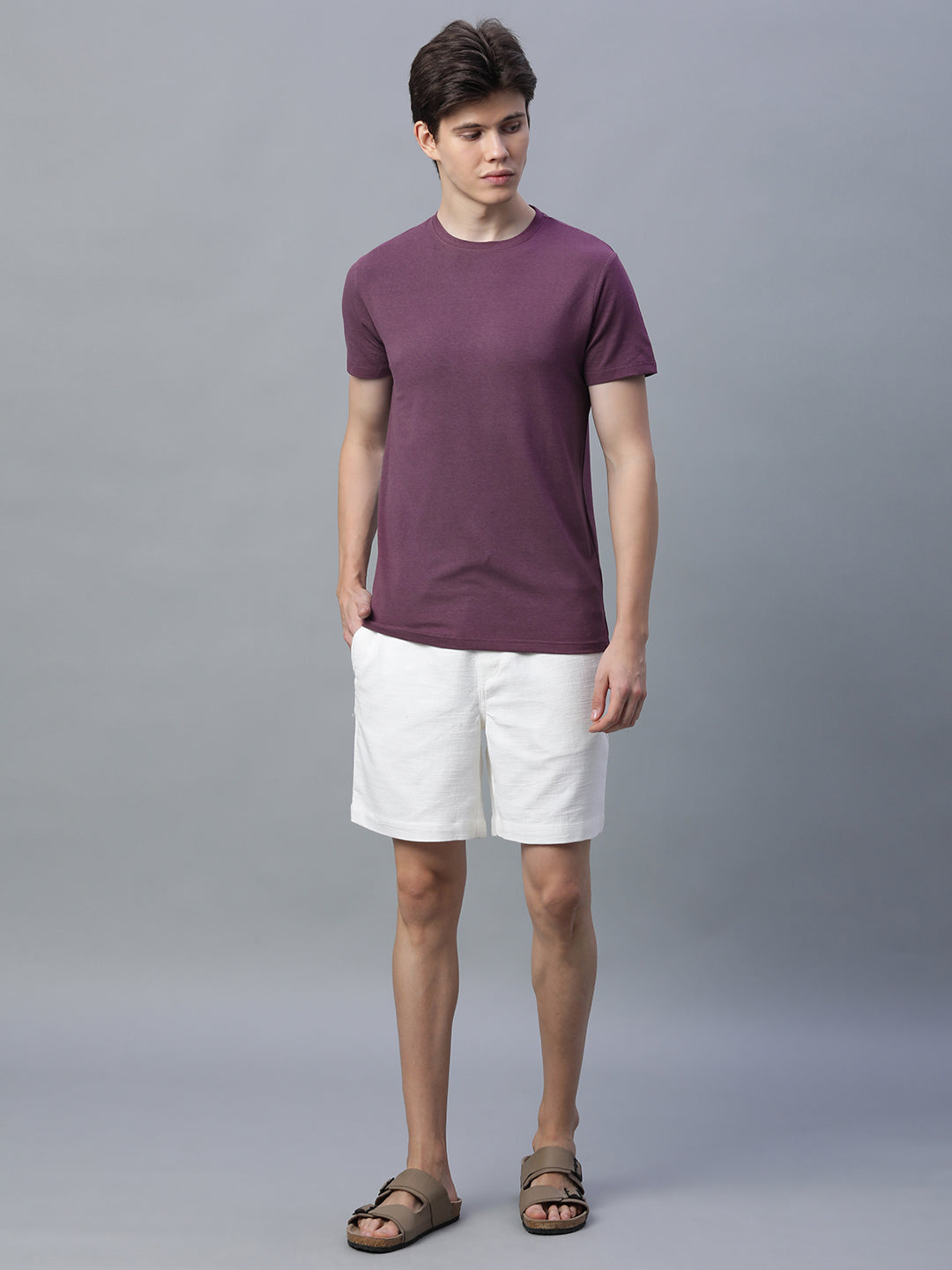 Men's Wine Cotton Bamboo Elastane Regular Fit Tshirt