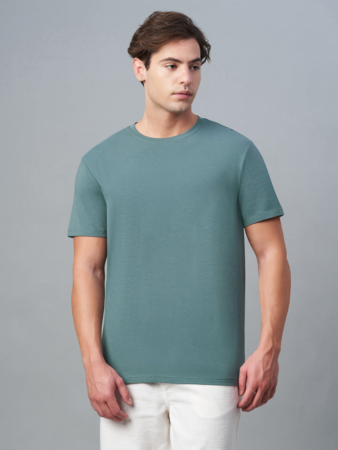 Men's Green Cotton Bamboo Elastane Regular Fit Tshirt