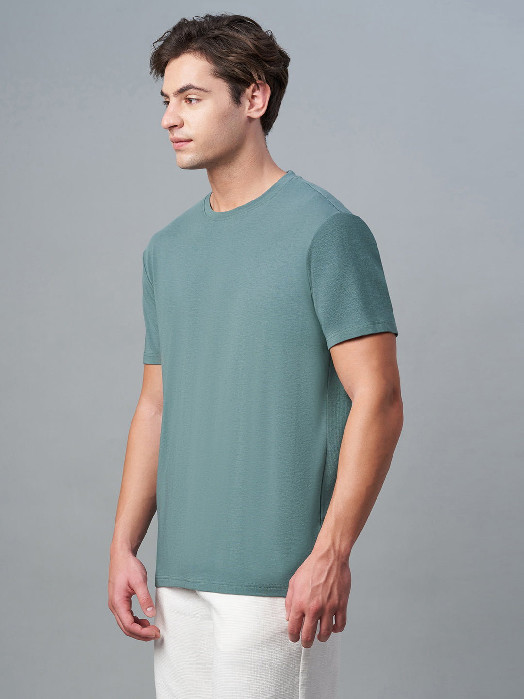 Men's Green Cotton Bamboo Elastane Regular Fit Tshirt