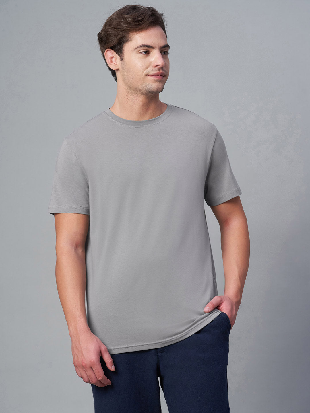 Men's Grey Cotton Bamboo Elastane Regular Fit Tshirt
