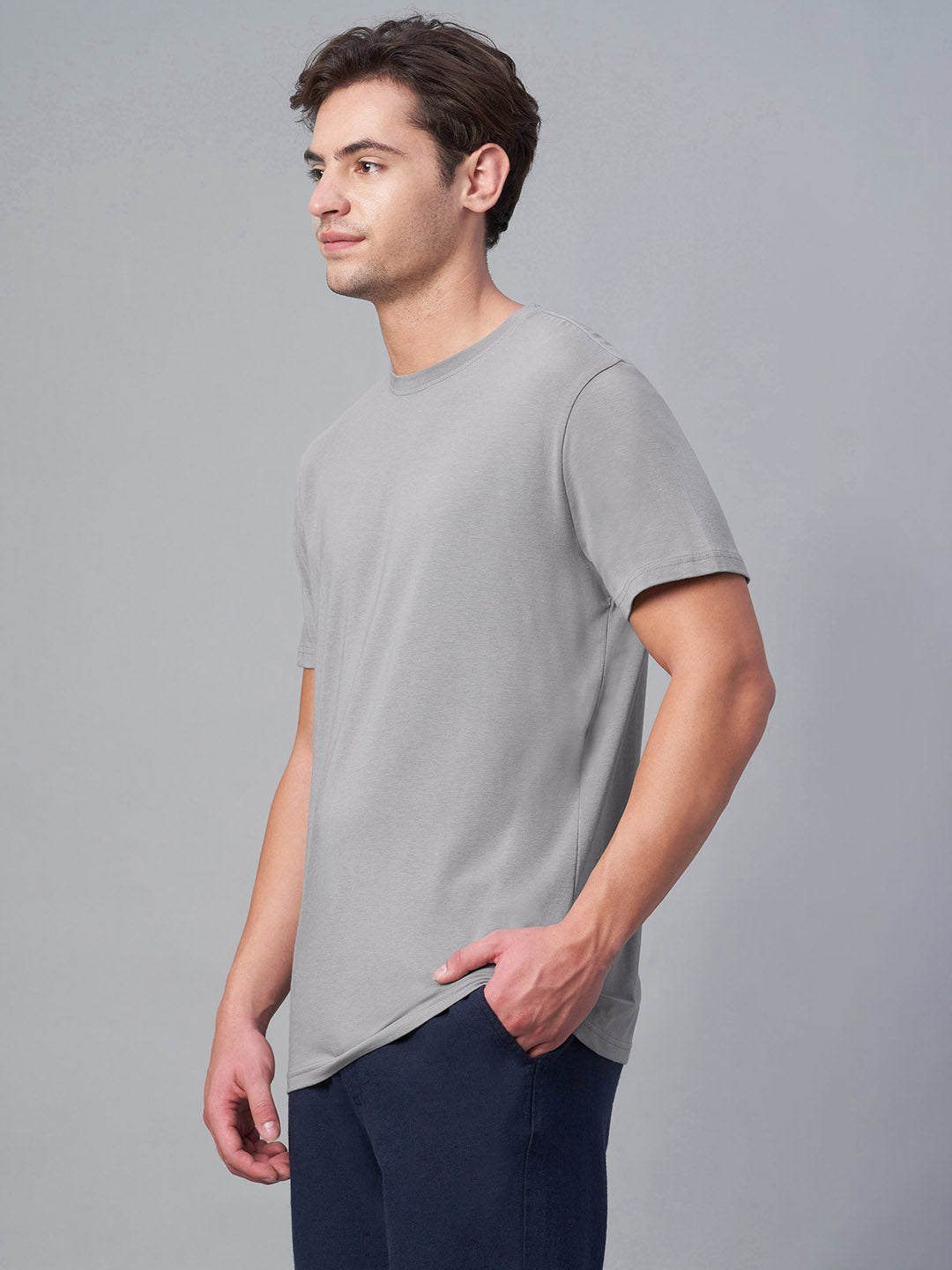 Men's Grey Cotton Bamboo Elastane Regular Fit Tshirt