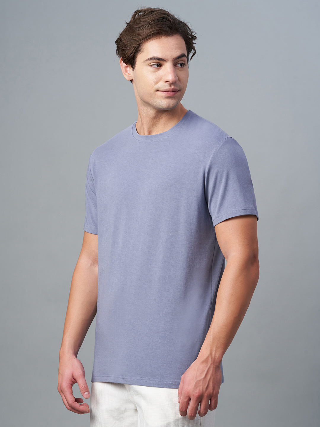 Men's Lavender Cotton Bamboo Elastane Regular Fit Tshirt