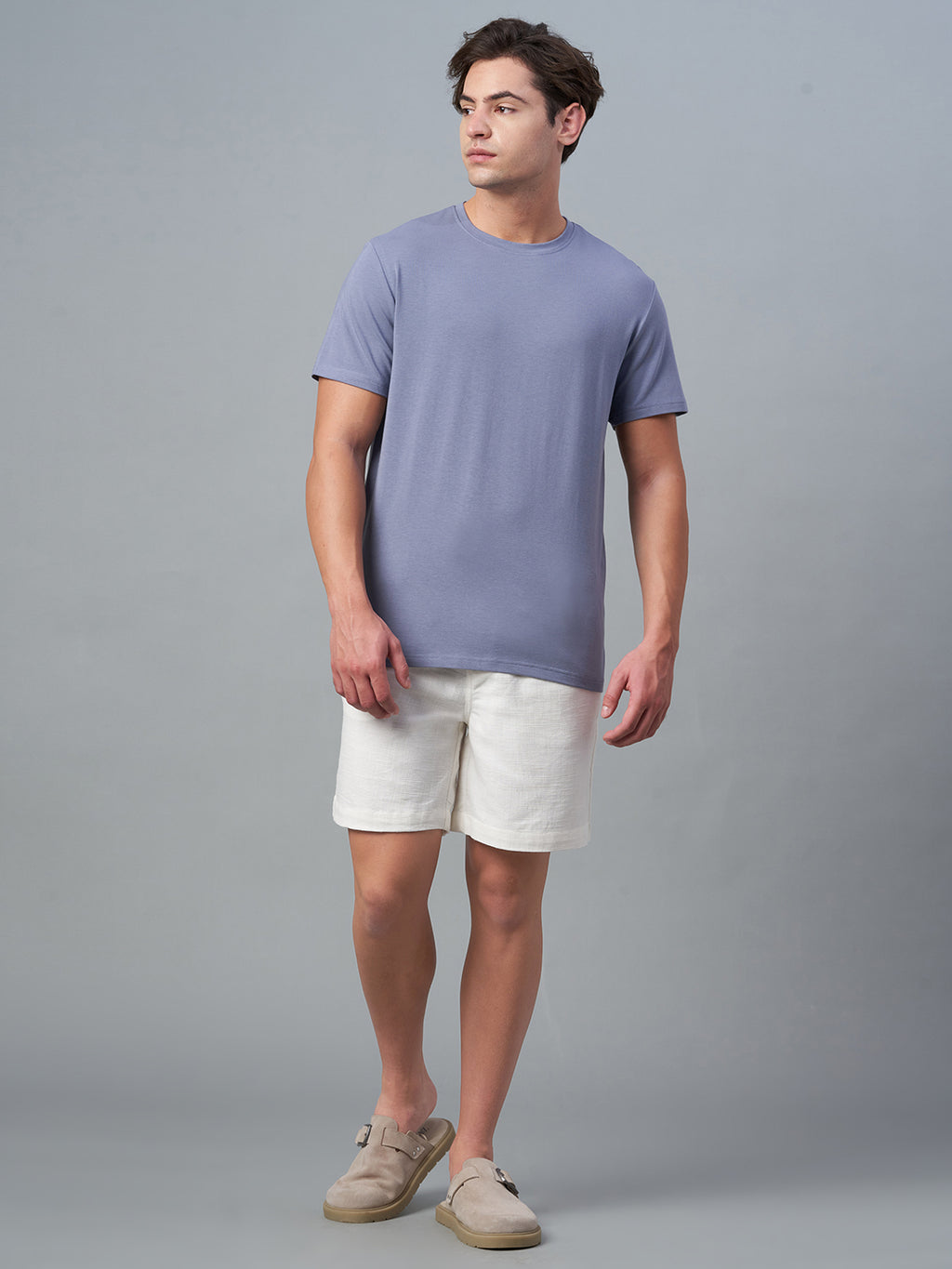 Men's Lavender Cotton Bamboo Elastane Regular Fit Tshirt