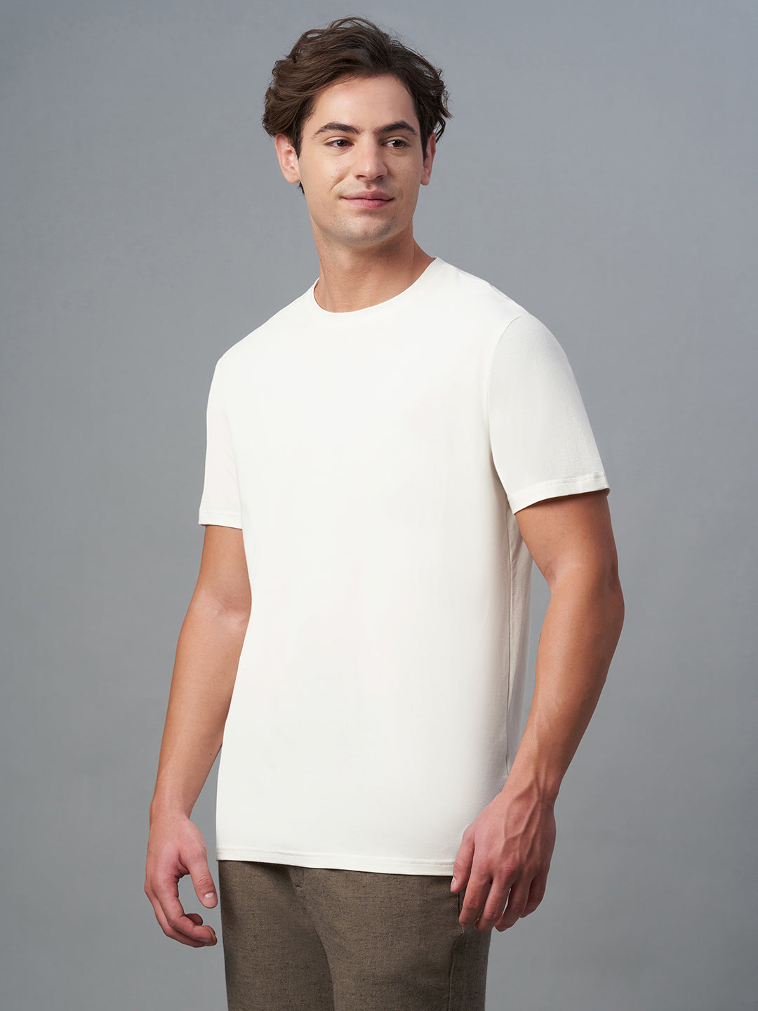 Men's Offwhite Cotton Bamboo Elastane Regular Fit Tshirt