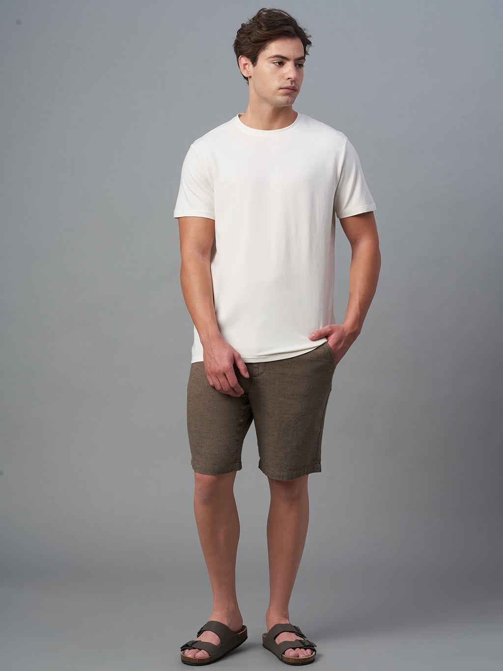 Men's Offwhite Cotton Bamboo Elastane Regular Fit Tshirt