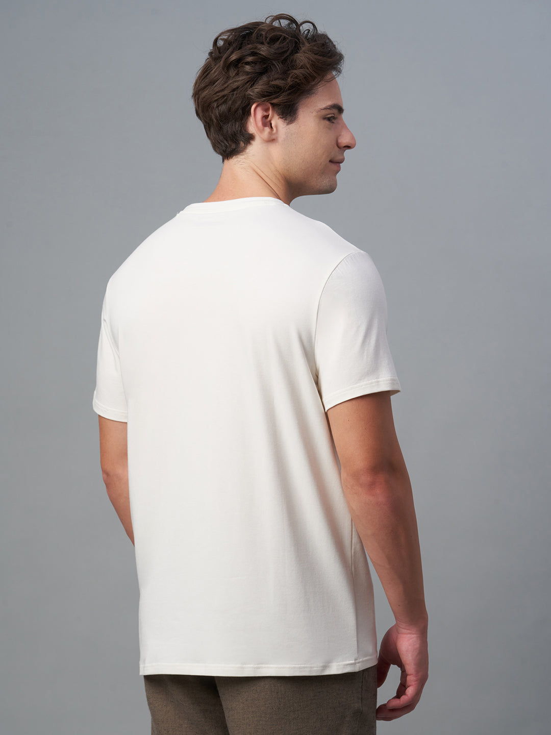 Men's Offwhite Cotton Bamboo Elastane Regular Fit Tshirt