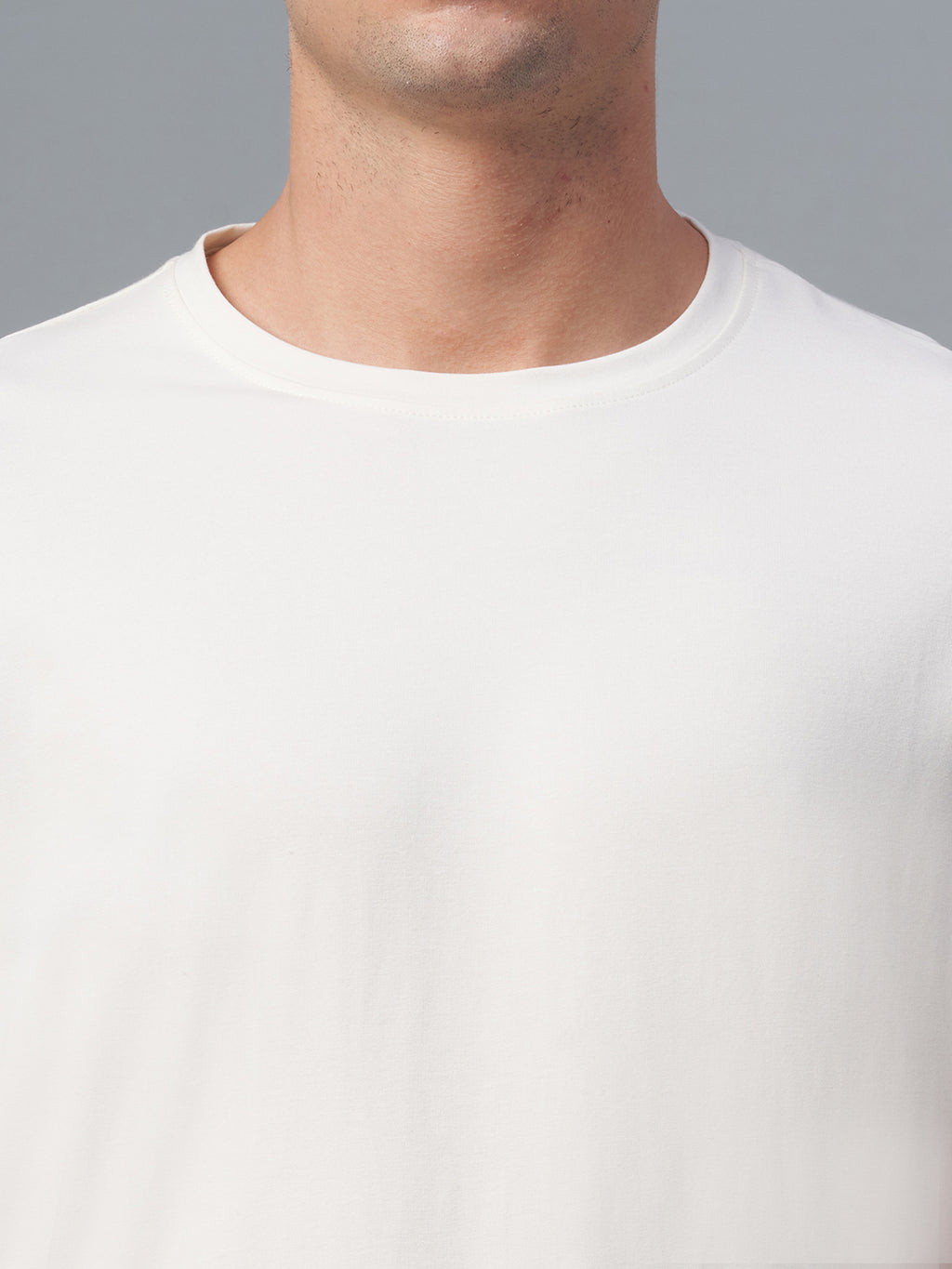 Men's Offwhite Cotton Bamboo Elastane Regular Fit Tshirt