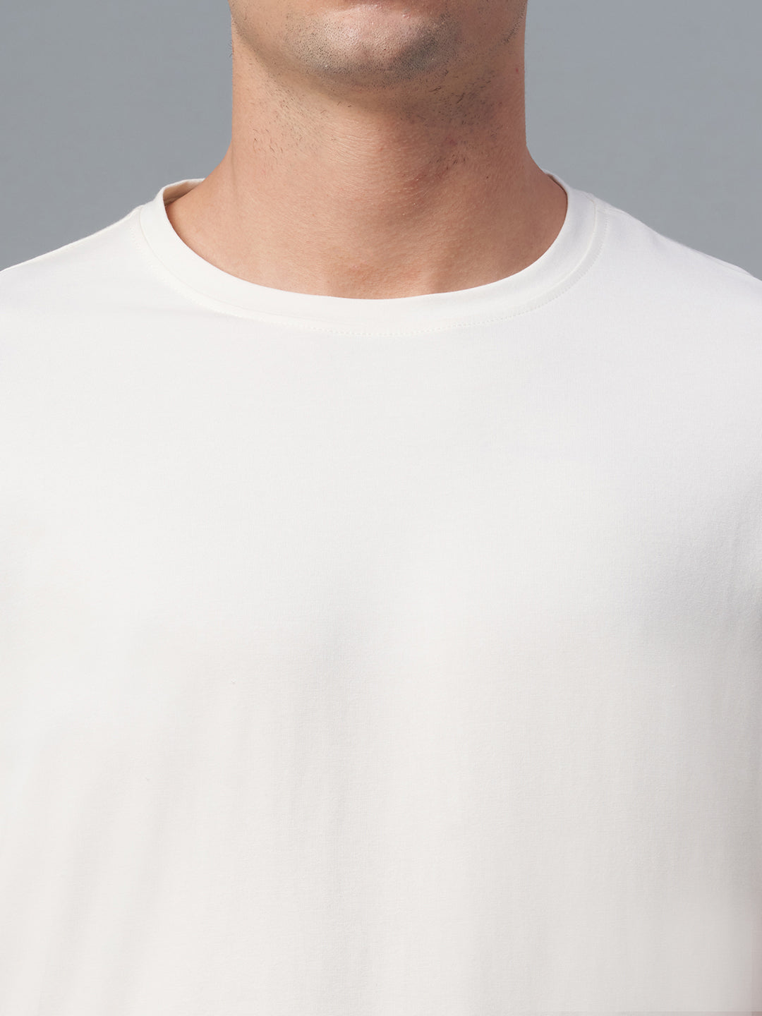 Men's Offwhite Cotton Bamboo Elastane Regular Fit Tshirt