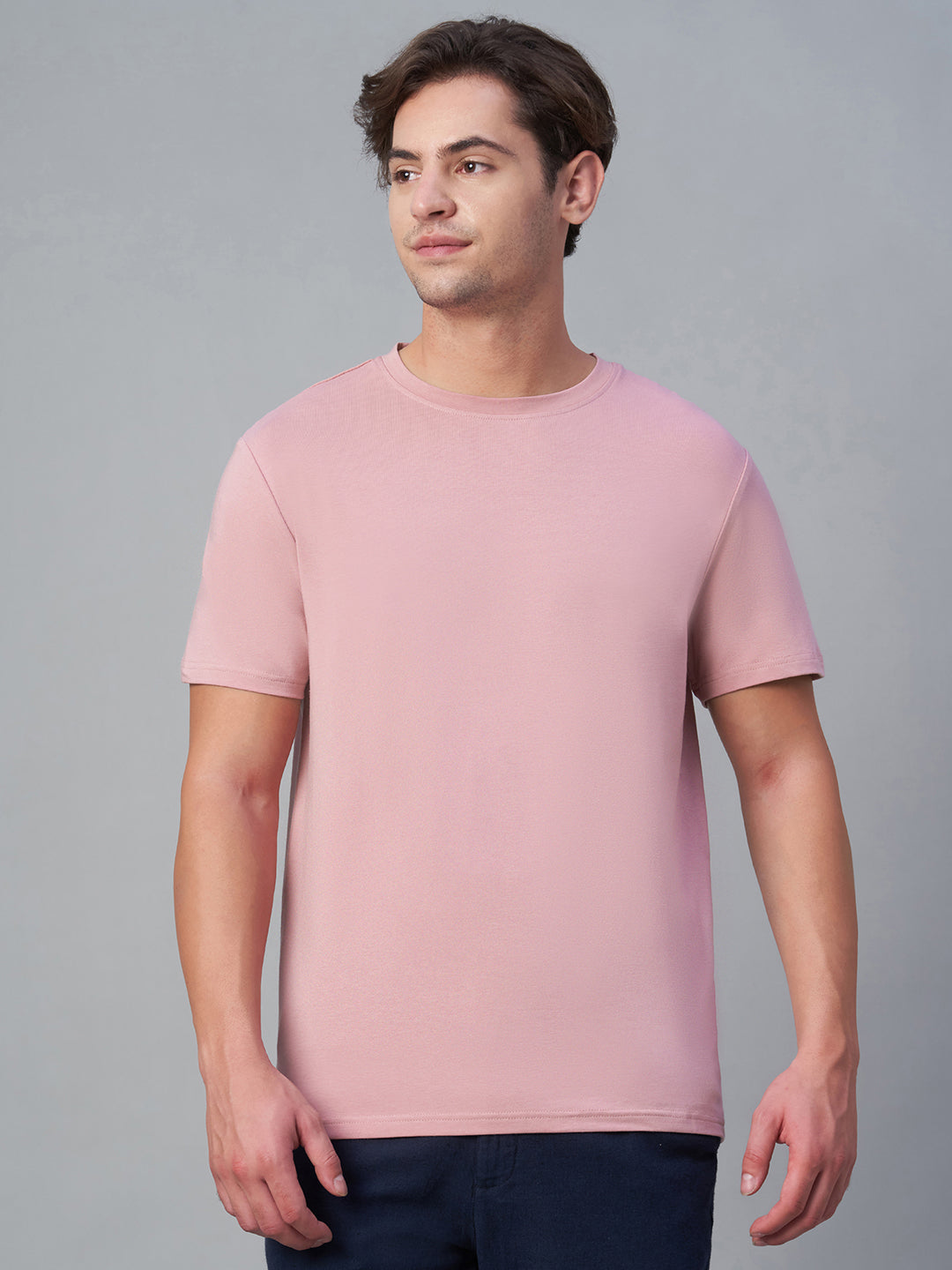Men's Pink Cotton Bamboo Elastane Regular Fit Tshirt