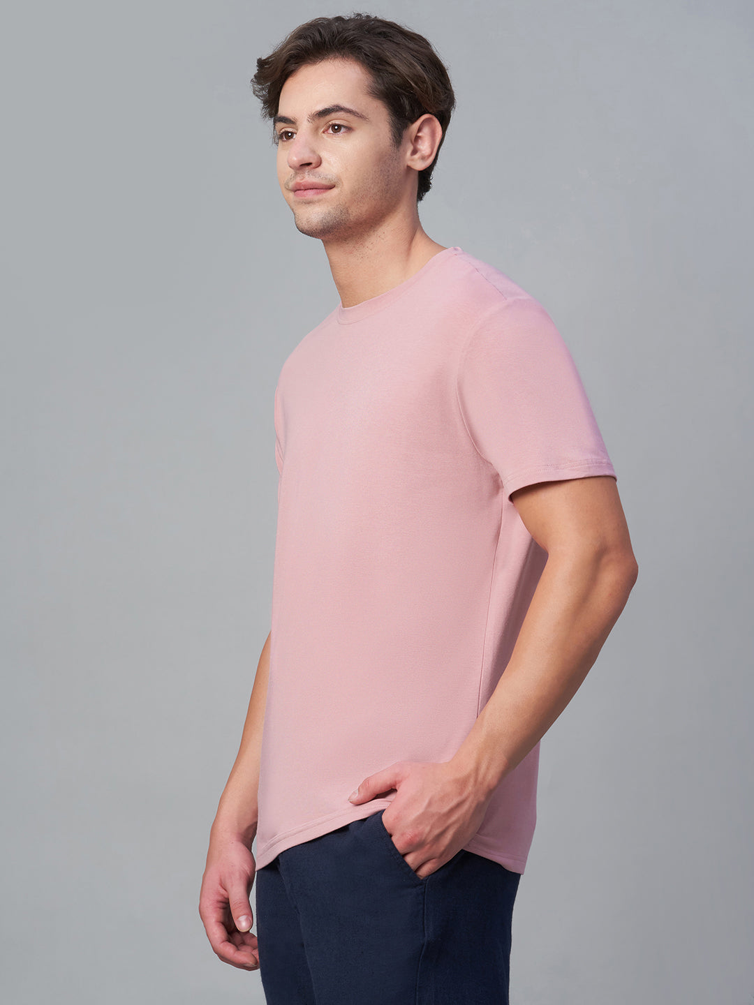 Men's Pink Cotton Bamboo Elastane Regular Fit Tshirt