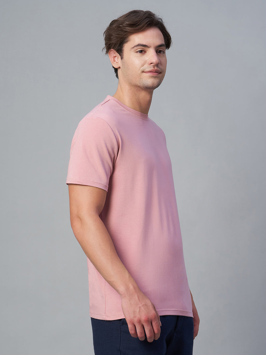 Men's Pink Cotton Bamboo Elastane Regular Fit Tshirt