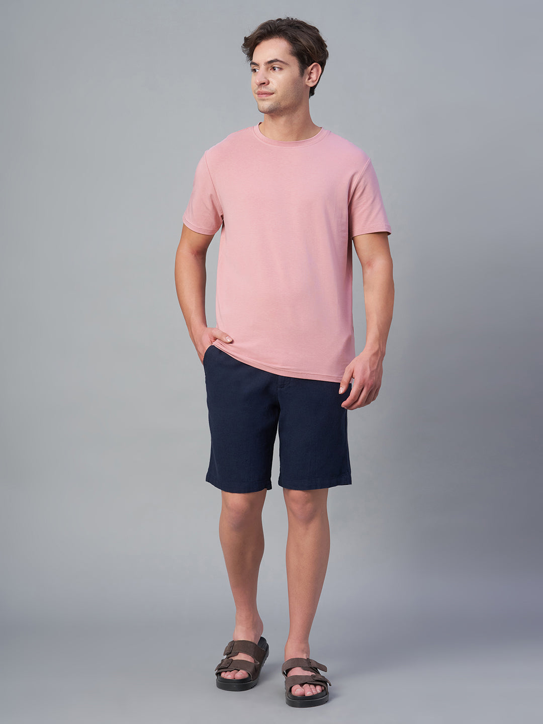 Men's Pink Cotton Bamboo Elastane Regular Fit Tshirt