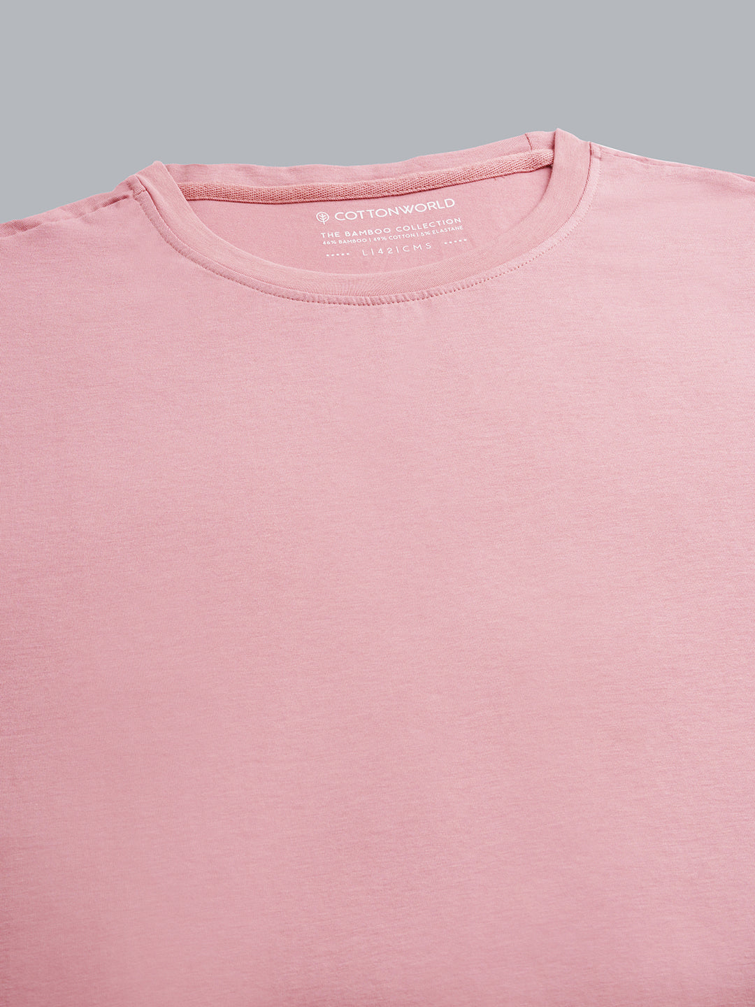 Men's Pink Cotton Bamboo Elastane Regular Fit Tshirt