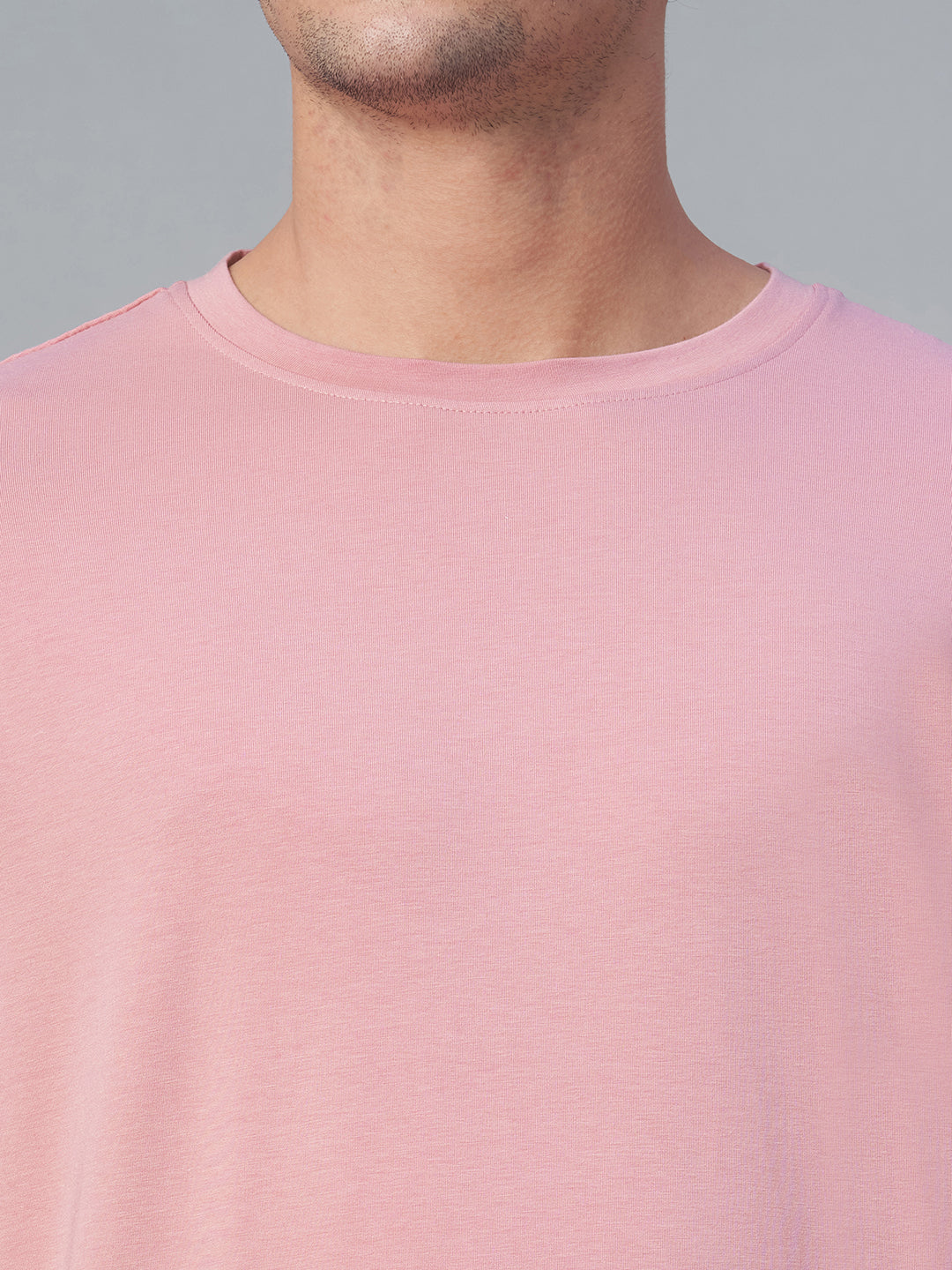 Men's Pink Cotton Bamboo Elastane Regular Fit Tshirt