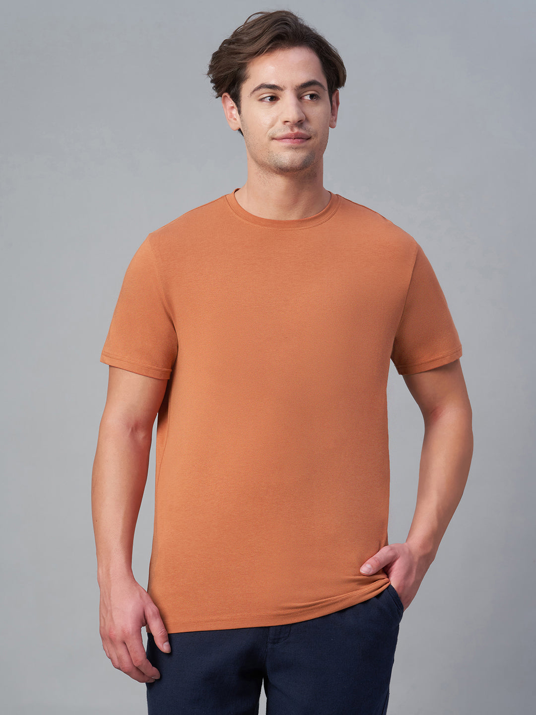 Men's Rust Cotton Bamboo Elastane Regular Fit Tshirt