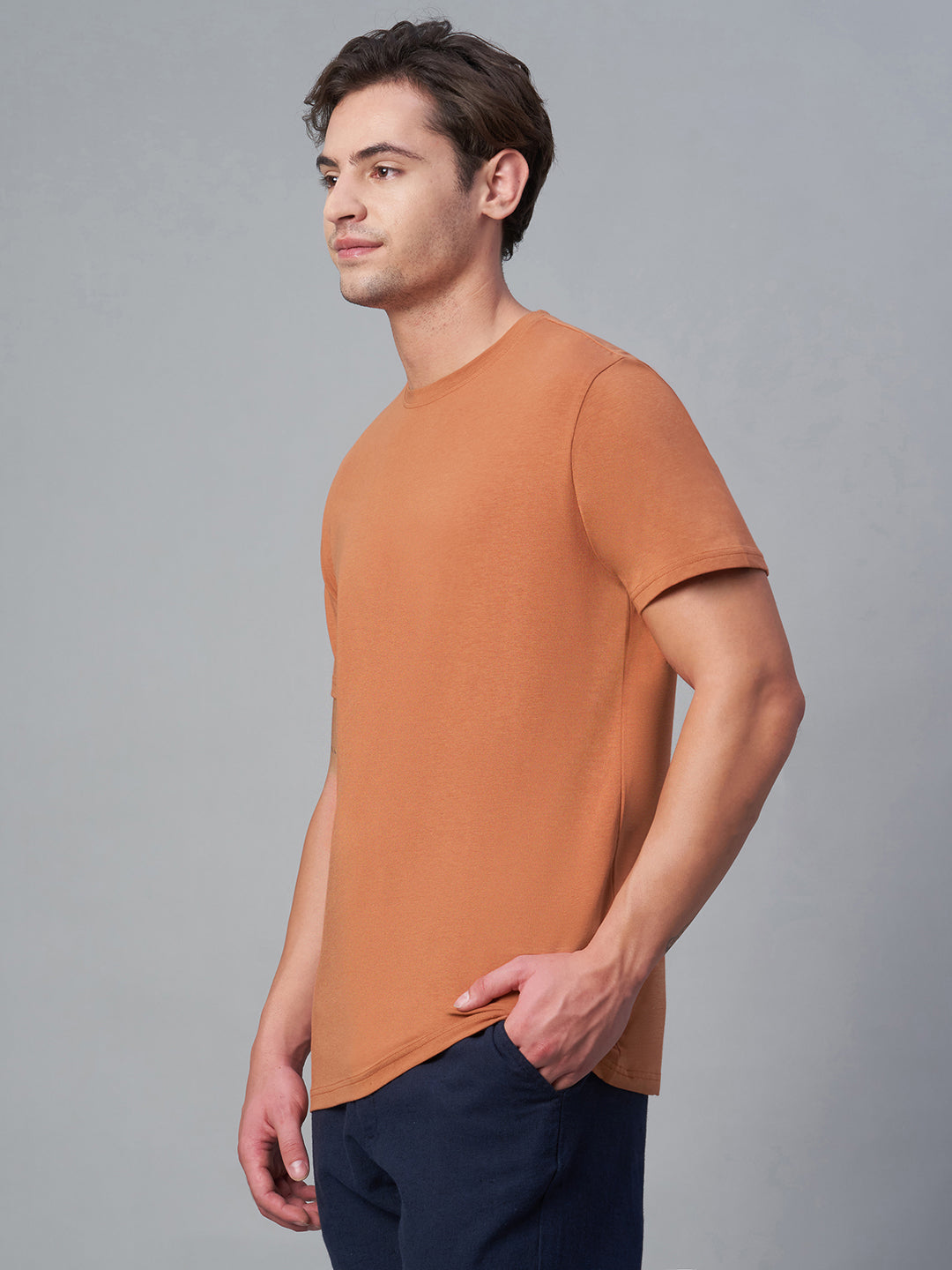 Men's Rust Cotton Bamboo Elastane Regular Fit Tshirt