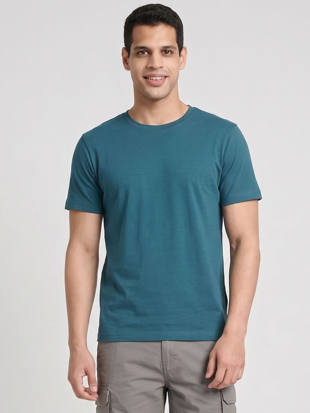 Men’s Cotton Bamboo Elastane Regular Fit T-Shirt Half Sleeve Teal