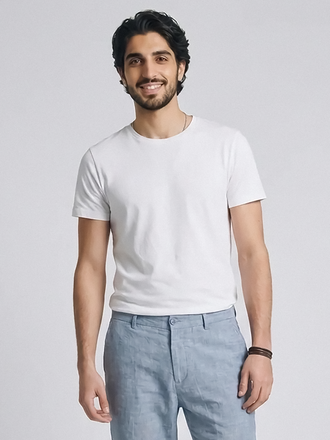 Men's White Cotton Bamboo Elastane Regular Fit Tshirt