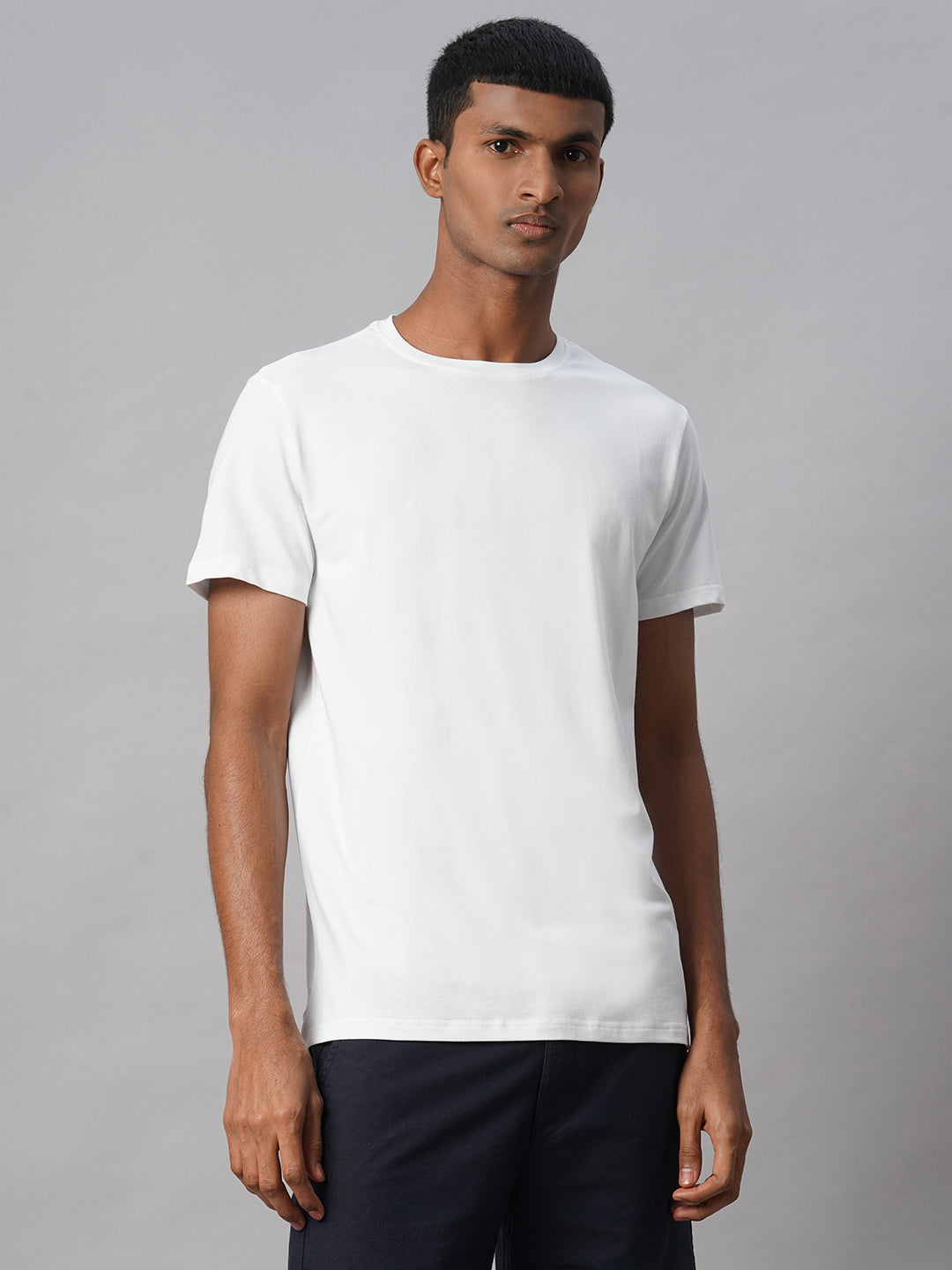 Men's White Cotton Bamboo Elastane Regular Fit Tshirt