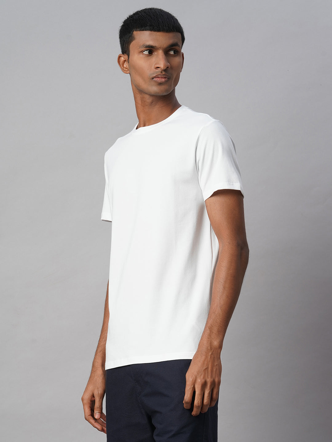 Men's White Cotton Bamboo Elastane Regular Fit Tshirt