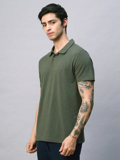 Men's Olive Cotton Bamboo Elastane Regular Fit Tshirt