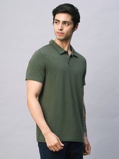 Men's Olive Cotton Bamboo Elastane Regular Fit Tshirt