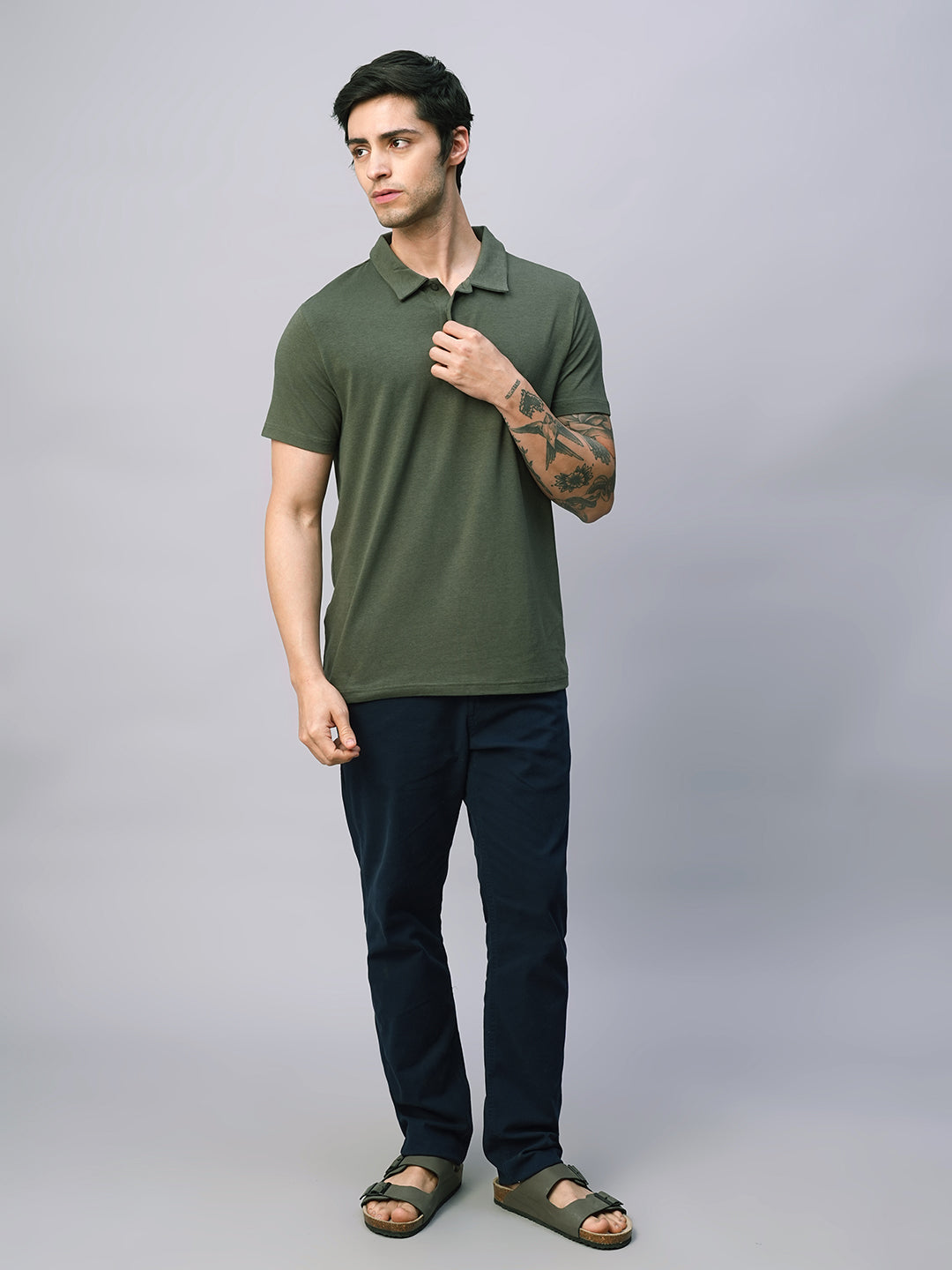 Men's Olive Cotton Bamboo Elastane Regular Fit Tshirt