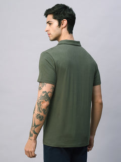 Men's Olive Cotton Bamboo Elastane Regular Fit Tshirt