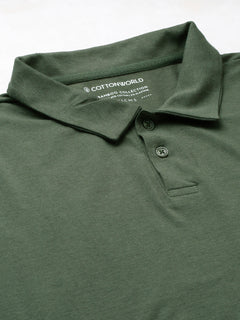 Men's Olive Cotton Bamboo Elastane Regular Fit Tshirt