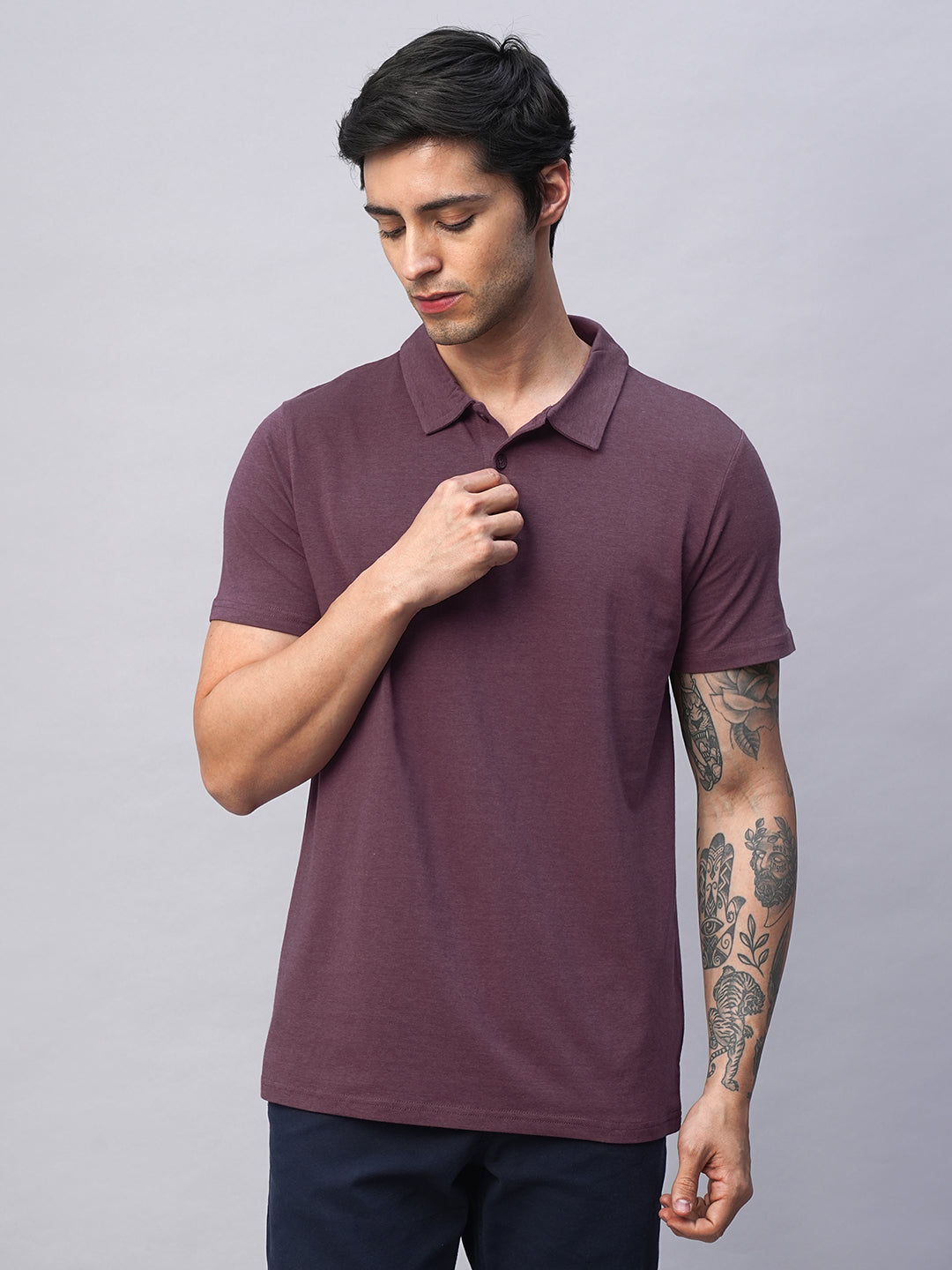 Men's Wine Cotton Bamboo Elastane Regular Fit Tshirt