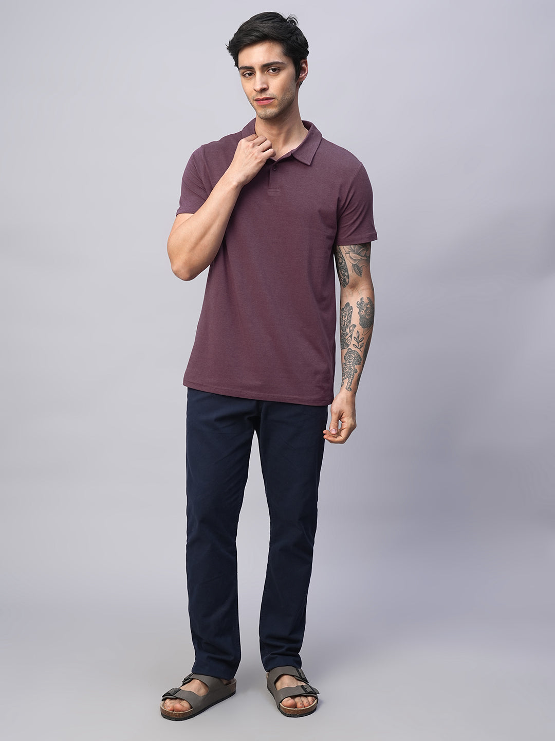 Men's Wine Cotton Bamboo Elastane Regular Fit Tshirt