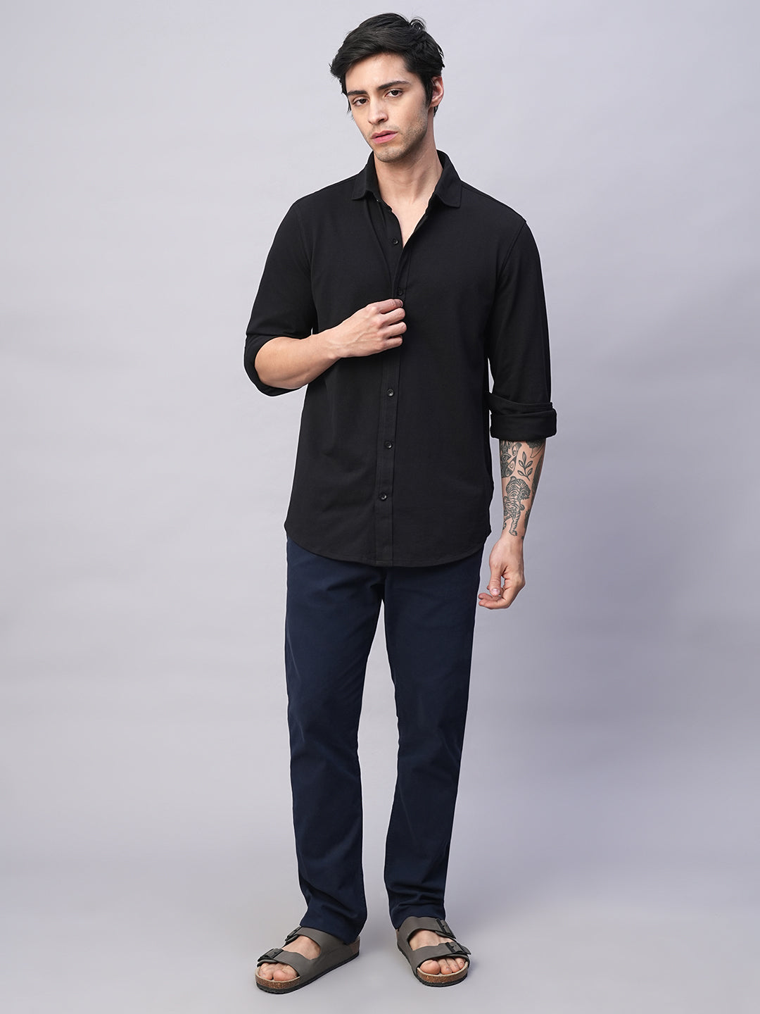 Men's Black Cotton Elastane Regular Fit Tshirt