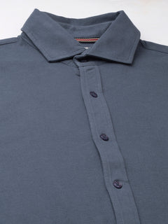 Men's Blue Cotton Elastane Regular Fit Shirt