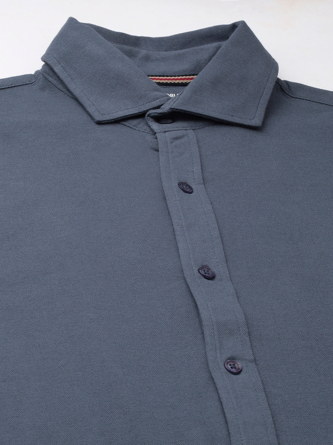 Men's Blue Cotton Elastane Regular Fit Shirt