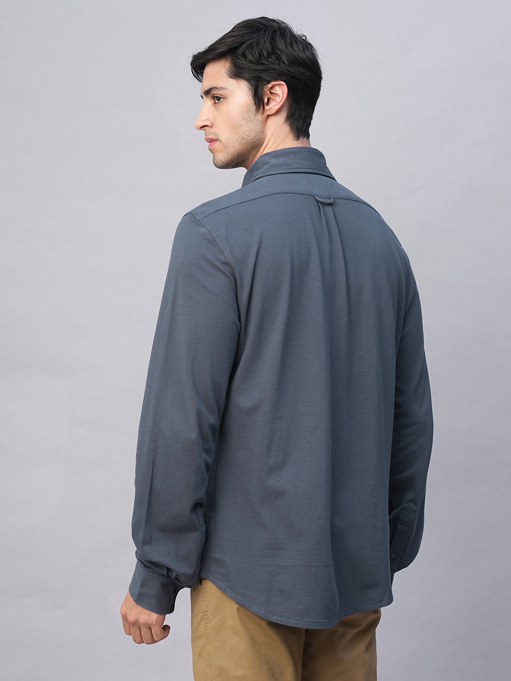 Men's Blue Cotton Elastane Regular Fit Shirt