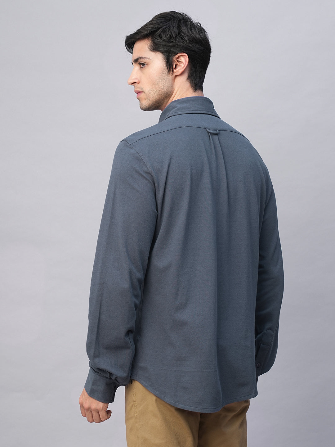 Men's Blue Cotton Elastane Regular Fit Shirt