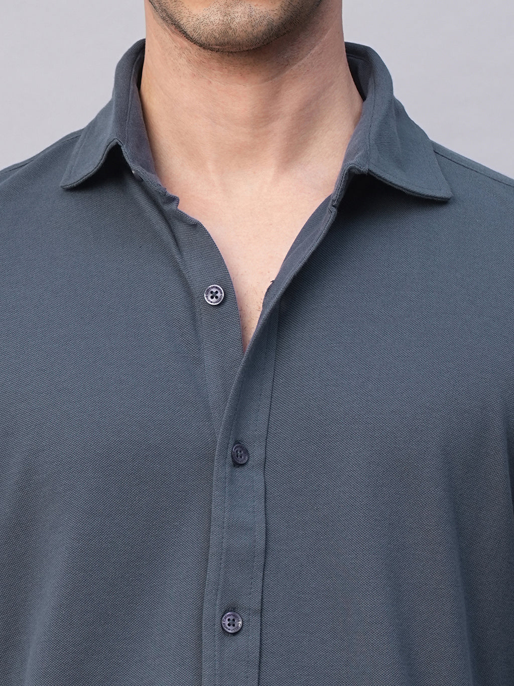 Men's Blue Cotton Elastane Regular Fit Shirt