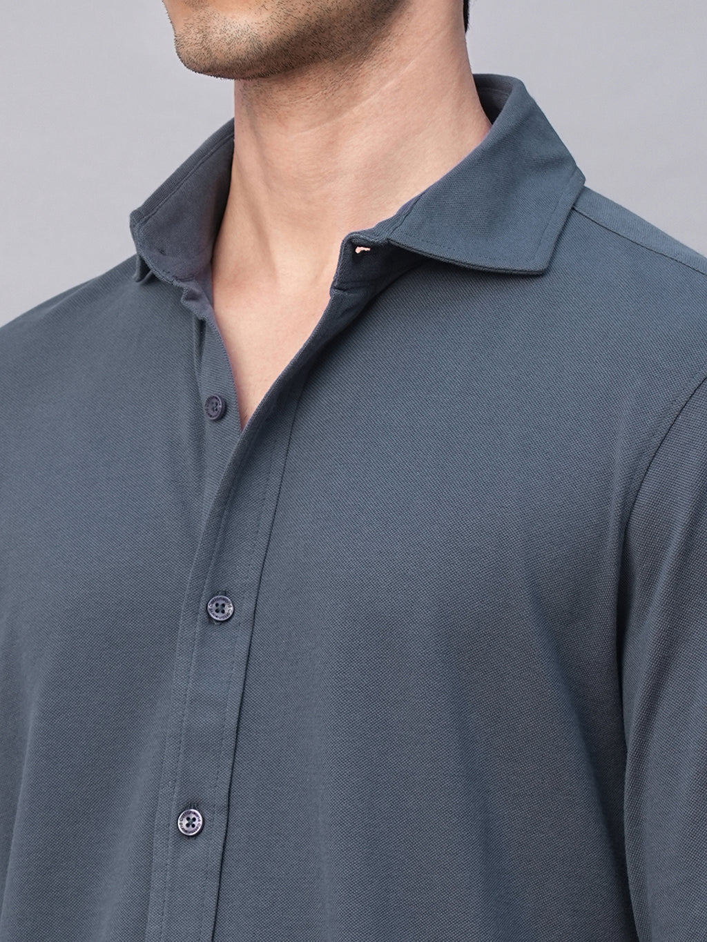 Men's Blue Cotton Elastane Regular Fit Shirt