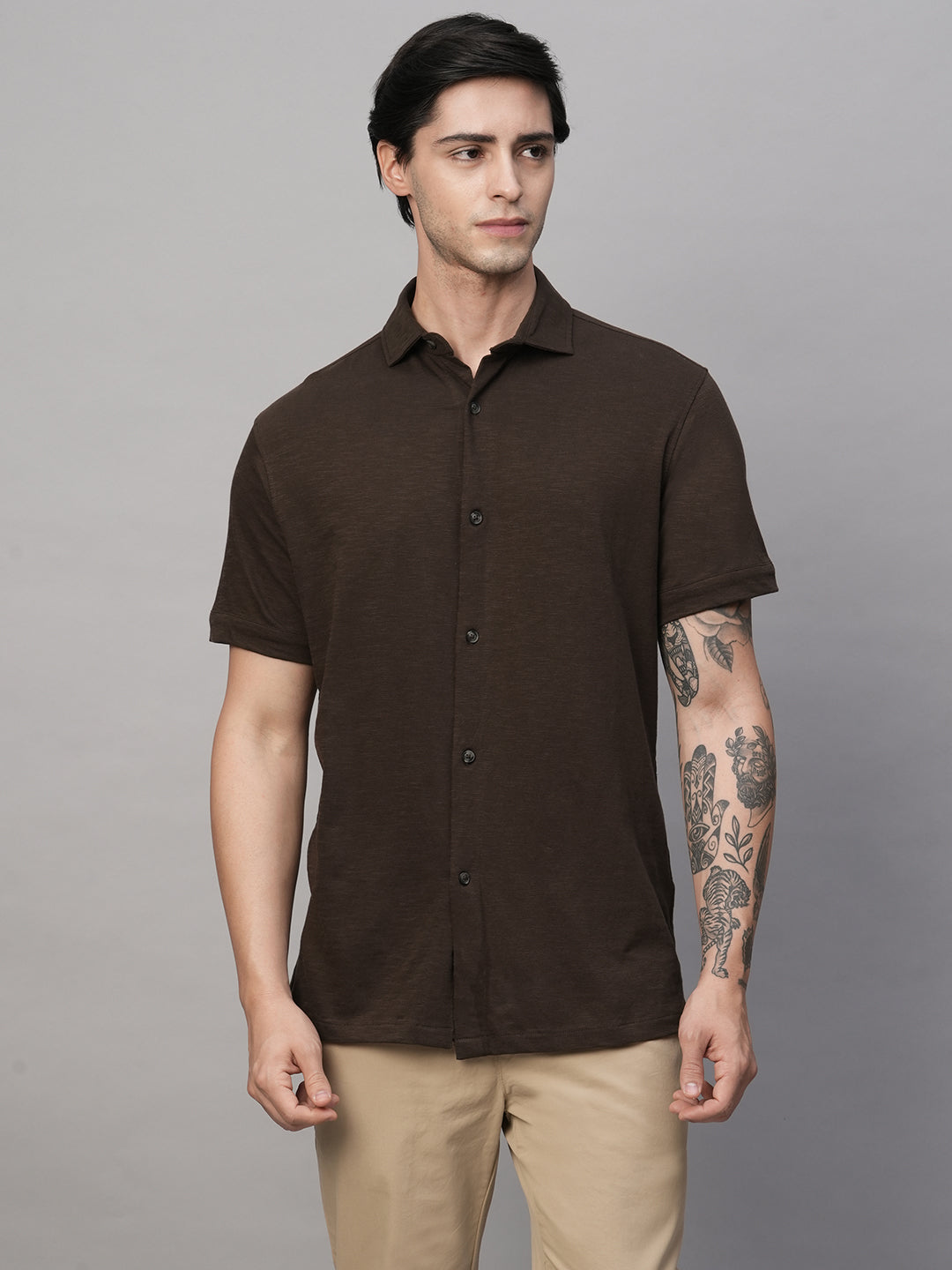 Men's Brown Cotton Regular Fit Tshirts