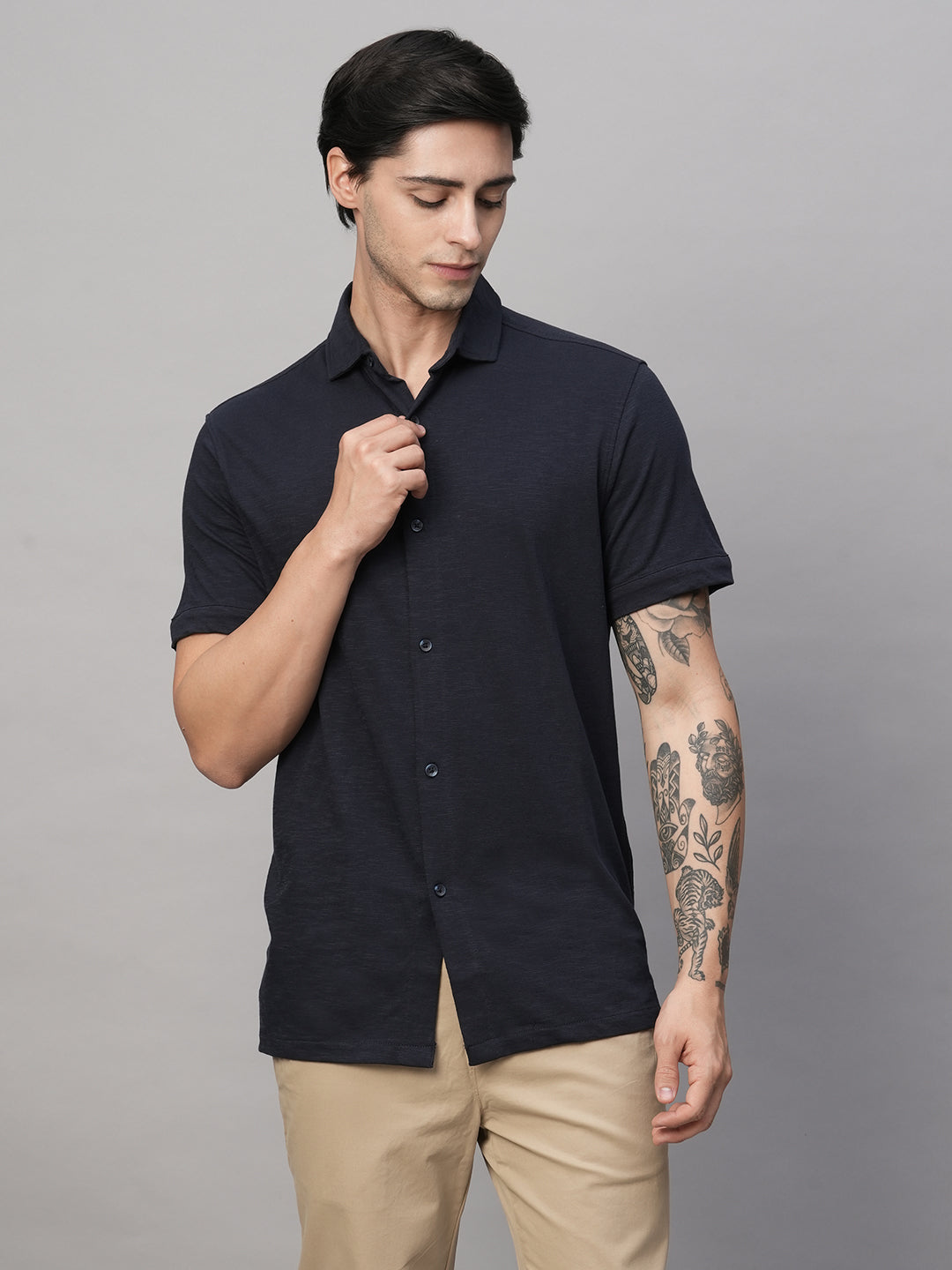 Men's Navy Cotton Regular Fit Tshirts