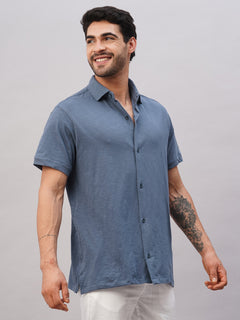 Men's Blue Cotton Regular Fit Tshirt