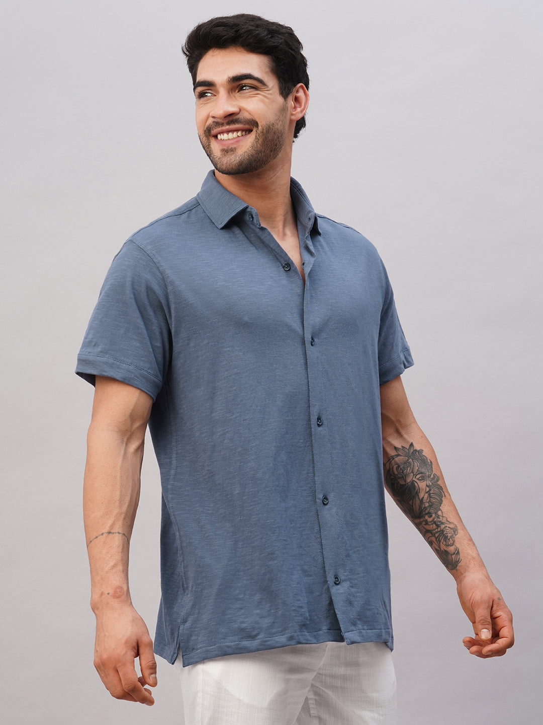 Men's Blue Cotton Regular Fit Tshirt