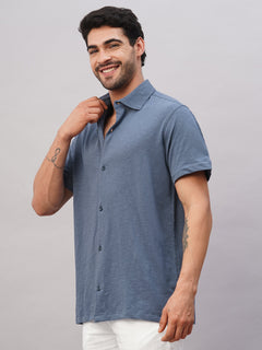 Men's Blue Cotton Regular Fit Tshirt
