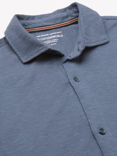 Men's Blue Cotton Regular Fit Tshirt