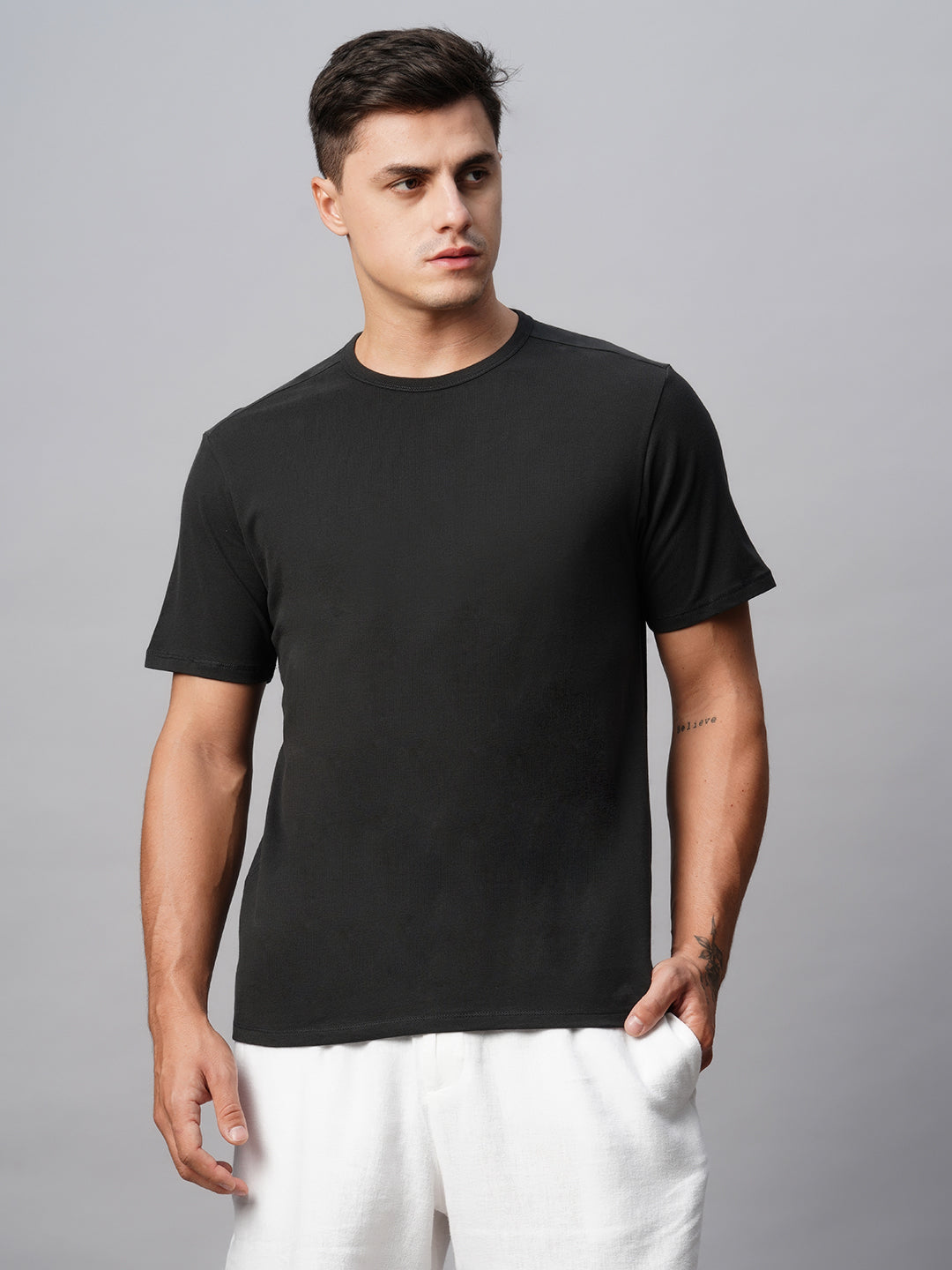 Men's Cotton Grey Regular Fit Tshirt