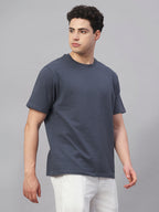 Men's Blue Cotton Elastane Regular Fit Tshirt