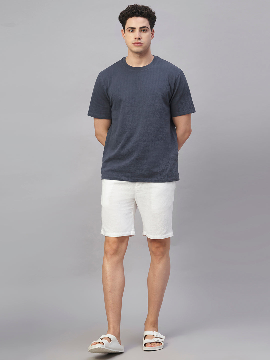 Men's Blue Cotton Elastane Regular Fit Tshirt