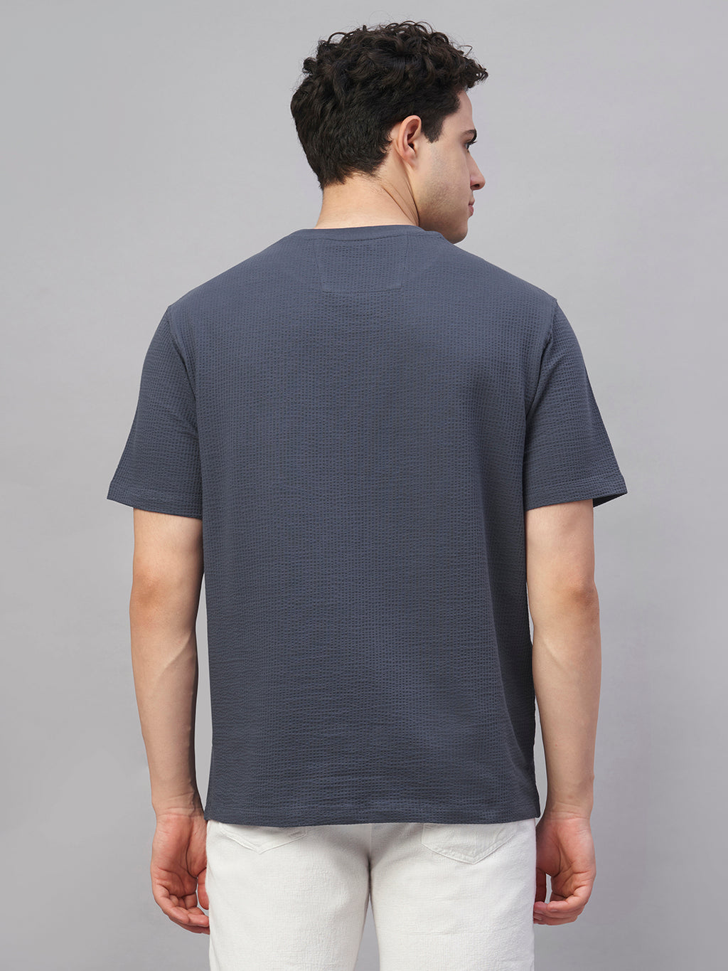 Men's Blue Cotton Elastane Regular Fit Tshirt
