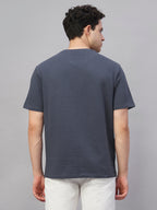 Men's Blue Cotton Elastane Regular Fit Tshirt