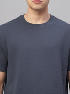 Men's Blue Cotton Elastane Regular Fit Tshirt